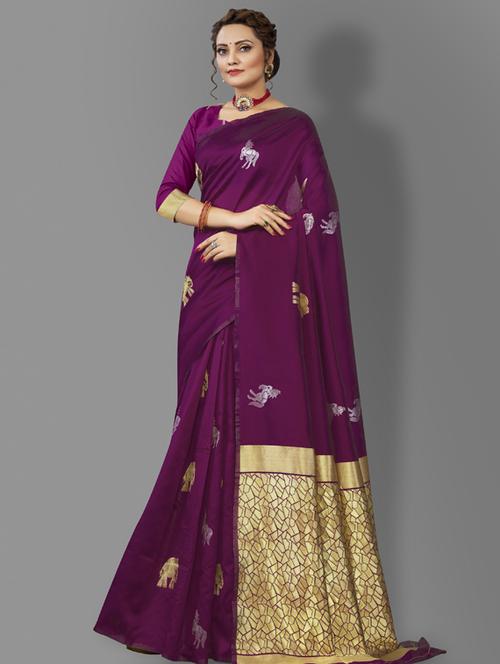 purple silk banarasi saree with blouse - 19323514 - Standard Image - 0