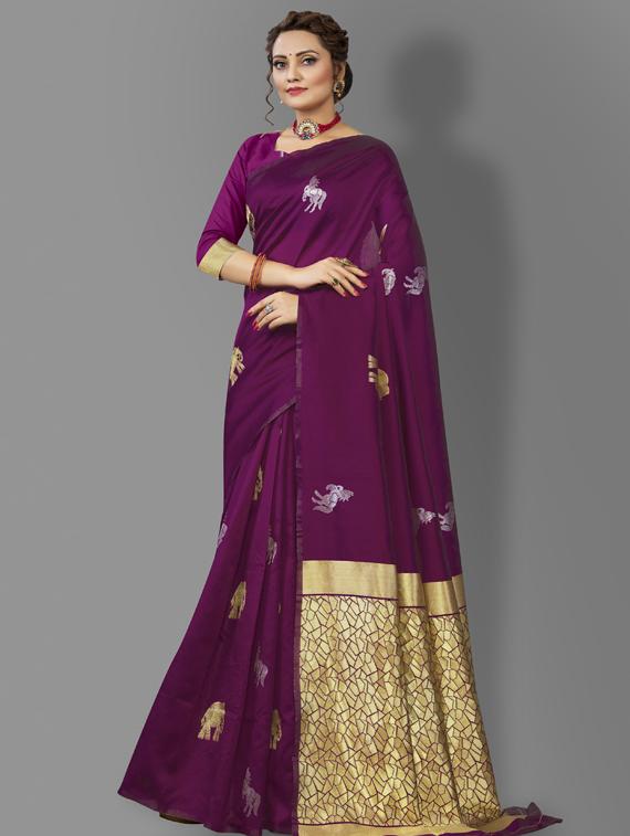 purple silk banarasi saree with blouse - 19323514 - Zoom Image - 0