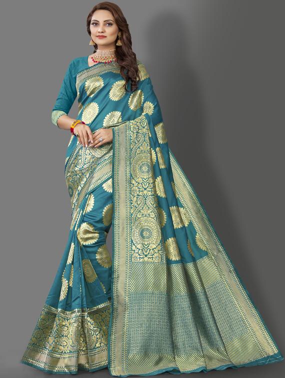 light green silk banarasi saree with blouse - 19323537 -  Zoom Image - 0