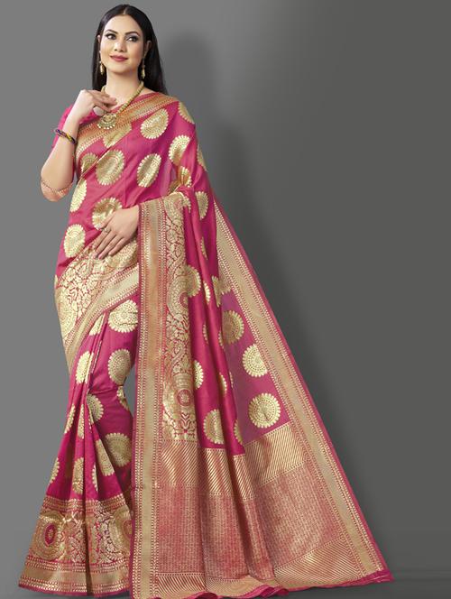 pink silk banarasi saree with blouse - 19323538 -  Standard Image - 0