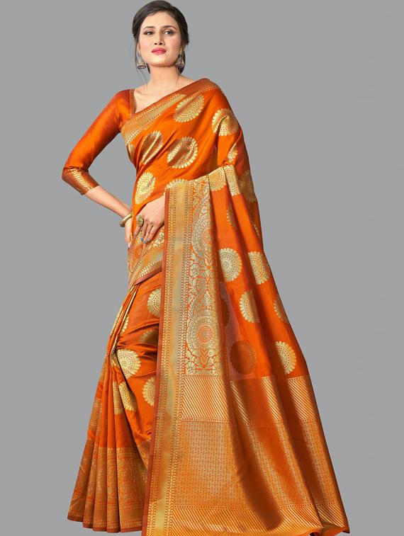 orange silk banarasi saree with blouse - 19323541 - Zoom Image - 0