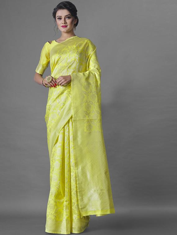 yellow silk banarasi saree - 19323546 - Zoom Image - 0