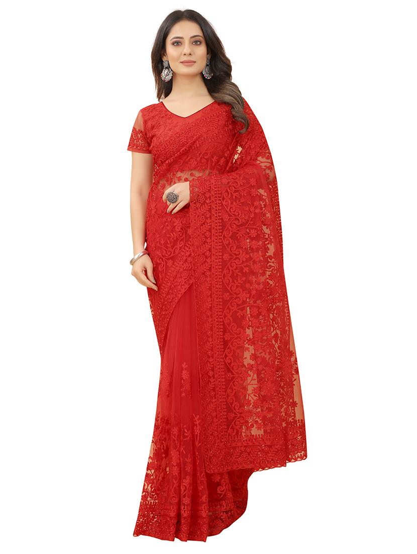 red net embroidered saree with blouse - 19325735 -  Zoom Image - 0
