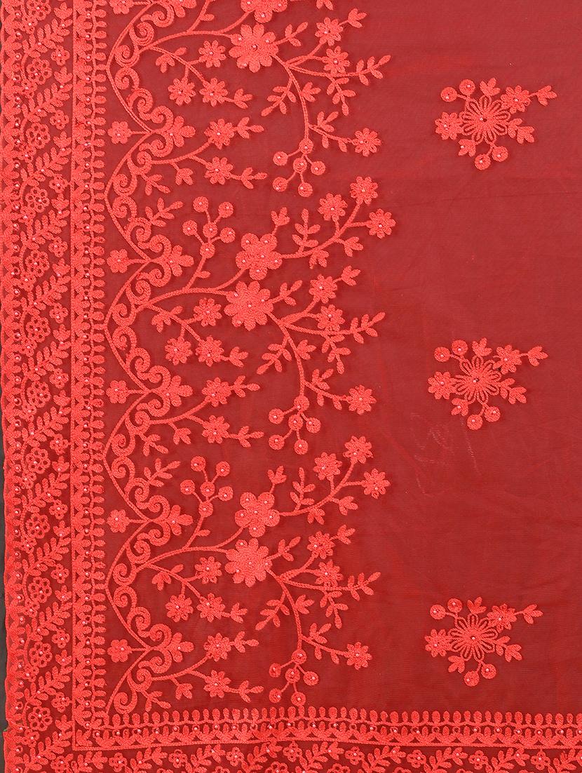 red net embroidered saree with blouse - 19325735 - Standard Image - 3