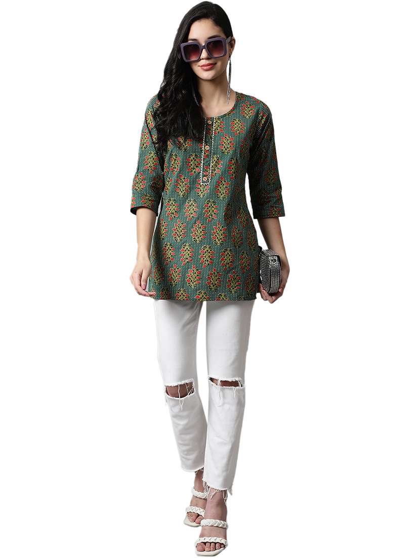 women three quarter sleeves straight kurti - 19326046 -  Standard Image - 3