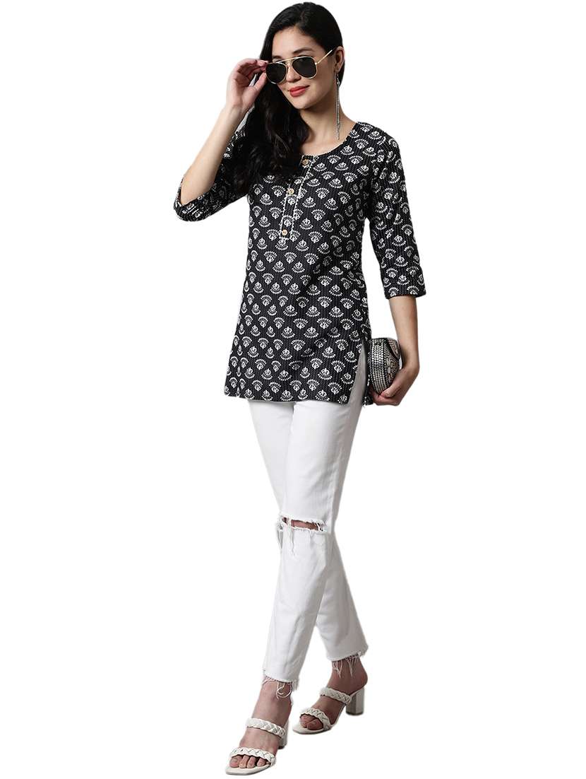 black cotton straight kurti - 19326049 -  Standard Image - 3