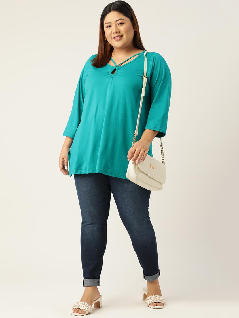 women's a line key hole neck top - 19326119 - Standard Image - 3