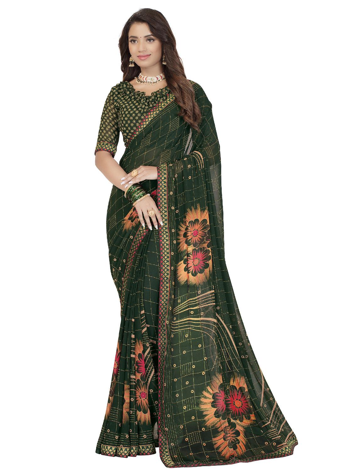 floral printed saree with blouse - 19328148 -  Zoom Image - 0