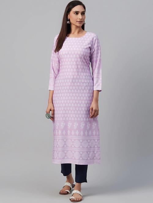 purple crepe straight kurta - 19328180 - Standard Image - 0
