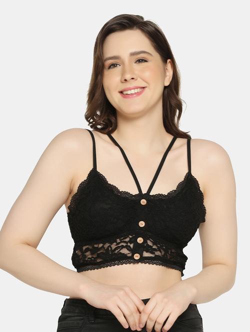 black self design bralette - 19328639 -  Standard Image - 0