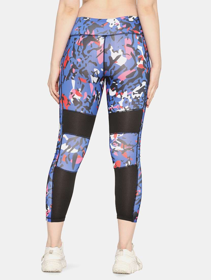 Blue Printed High Rise Yoga Pants 