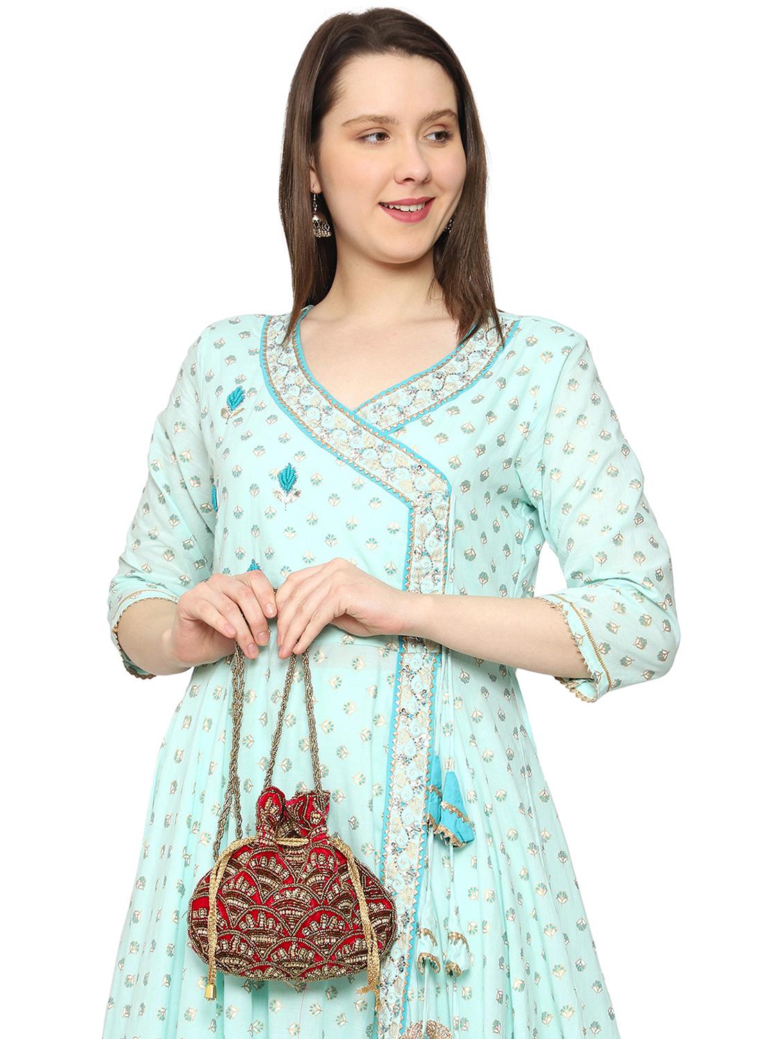 red velvet ethnic potli - 19328874 - Zoom Image - 0