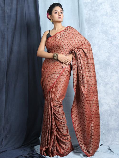 women's self design brown colored saree with blouse - 19328885 -  Standard Image - 0