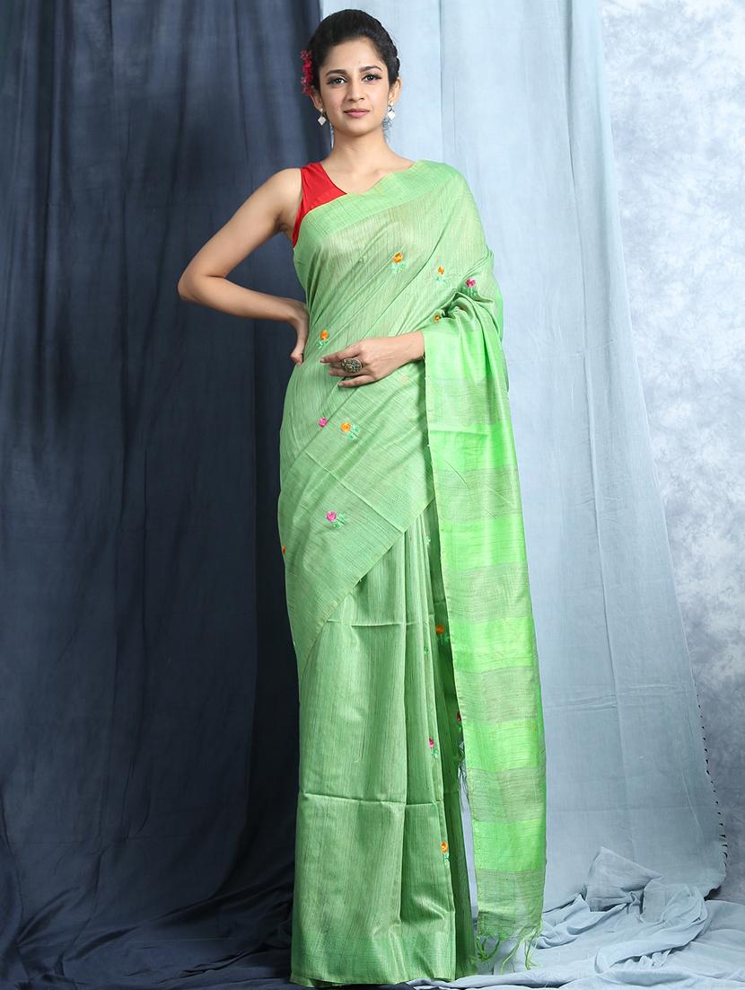 women's self design green colored saree with blouse - 19328888 -  Zoom Image - 0