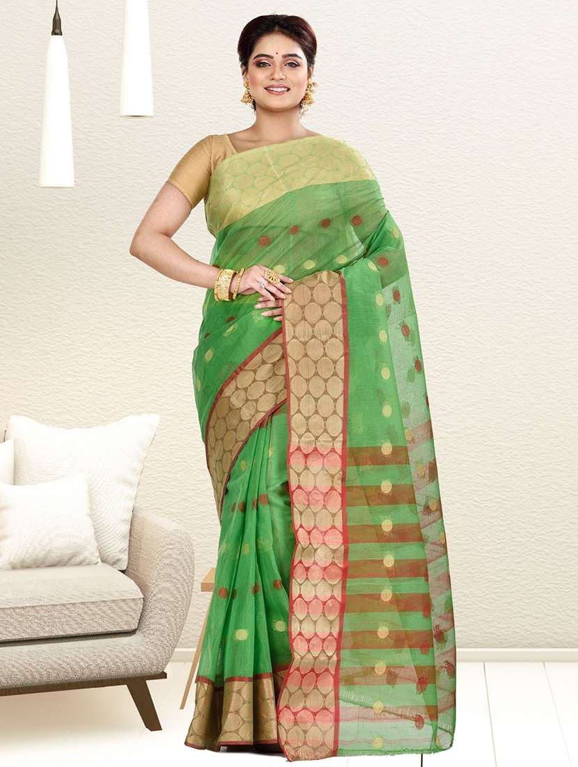 women's polka dots green colored saree - 19329182 -  Zoom Image - 0