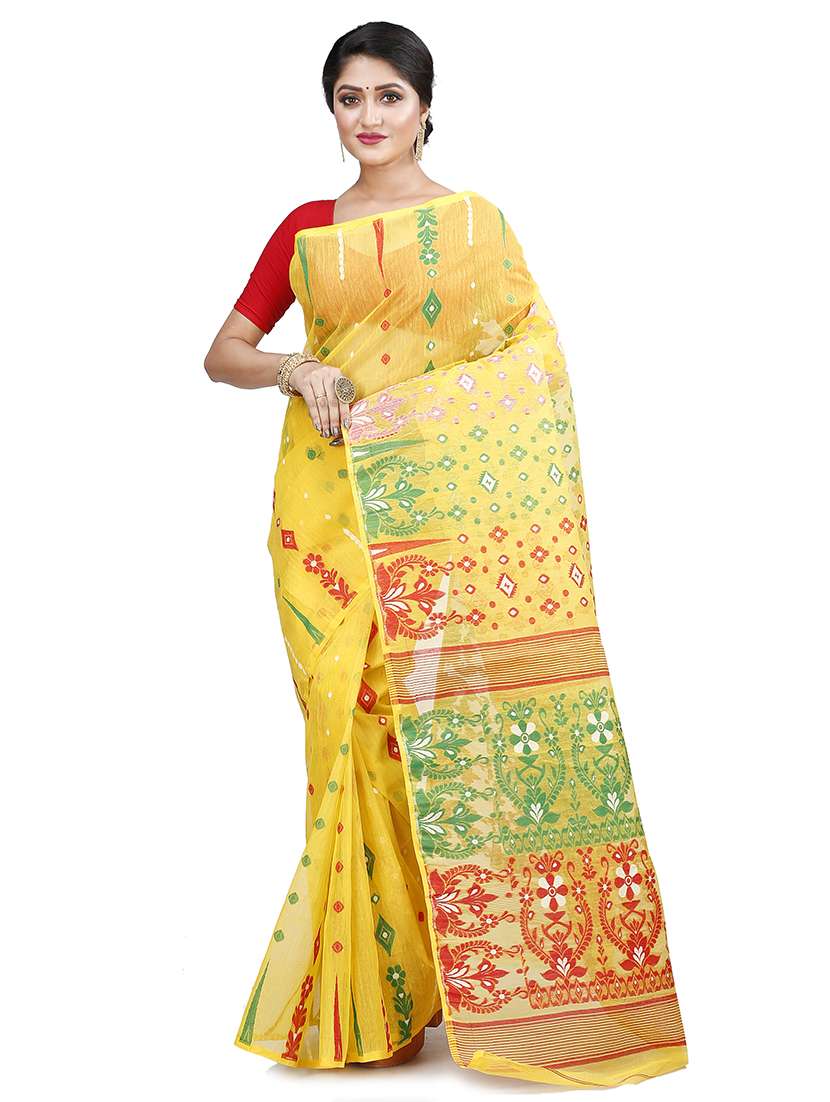yellow self design saree - 19329302 - Zoom Image - 0