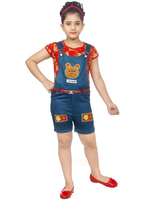 girls printed dungaree - 19330213 - Standard Image - 0
