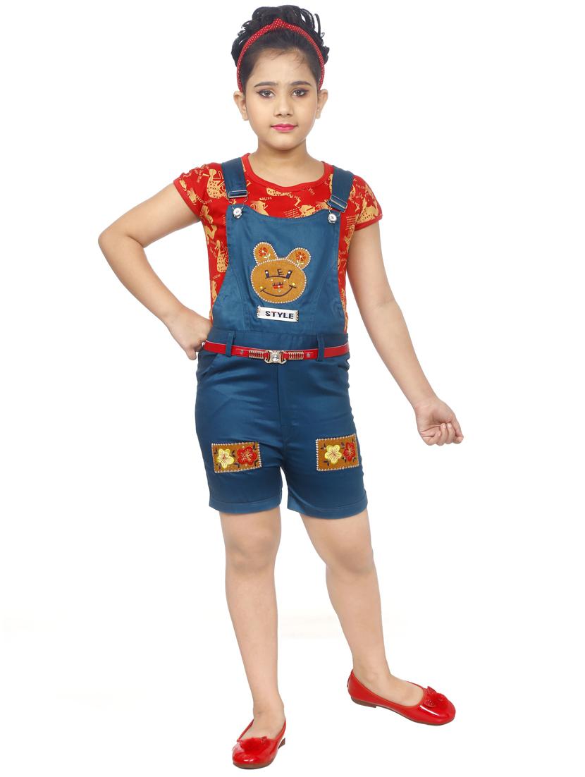 girls printed dungaree - 19330213 - Zoom Image - 0