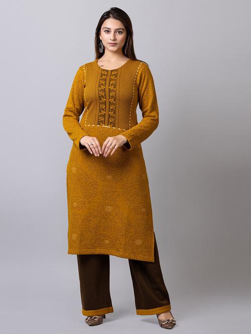 self design wool straight kurta - 19330435 -  Standard Image - 0