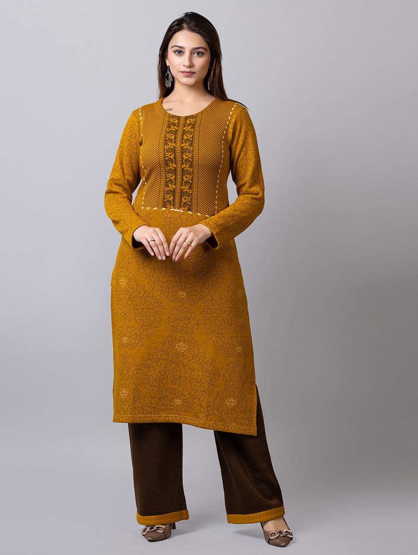 self design wool straight kurta - 19330435 -  Zoom Image - 0