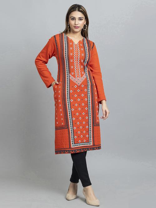 self design wool straight kurta - 19330436 -  Standard Image - 0