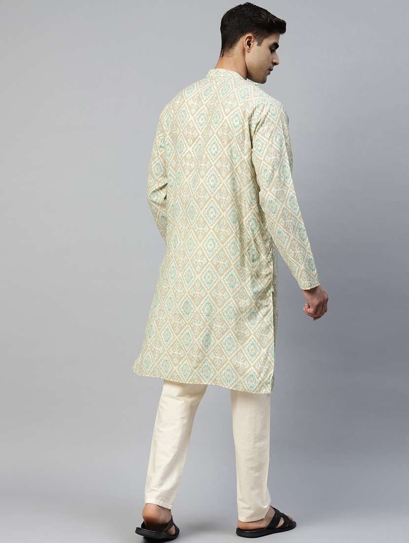 straight style grey color cotton printed kurta with cream pajama - 19332988 -  Standard Image - 3