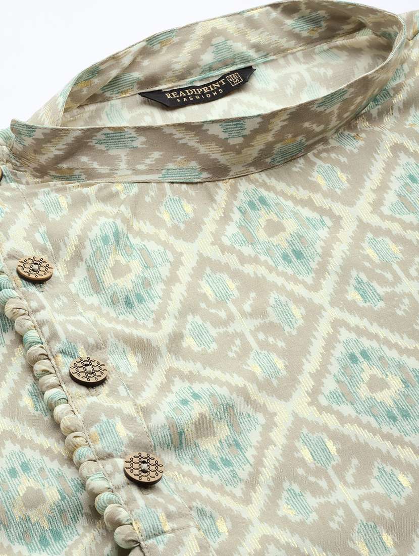 straight style grey color cotton printed kurta with cream pajama - 19332988 -  Standard Image - 5