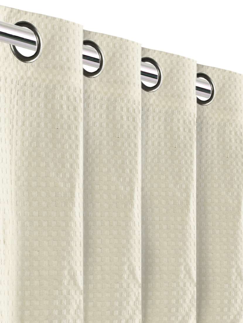 saral home ivory decorative waffle design cotton yarn eyelet door curtains - ( set of 2, 4x7 feet ) - 19334333 - Standard Image - 3
