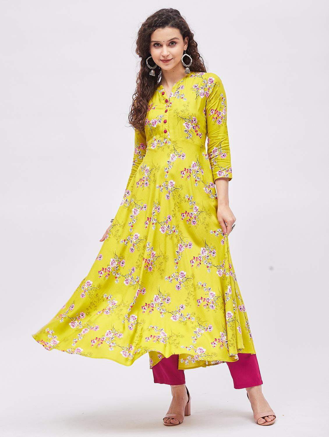 printed rayon flared kurta - 19335367 -  Zoom Image - 0