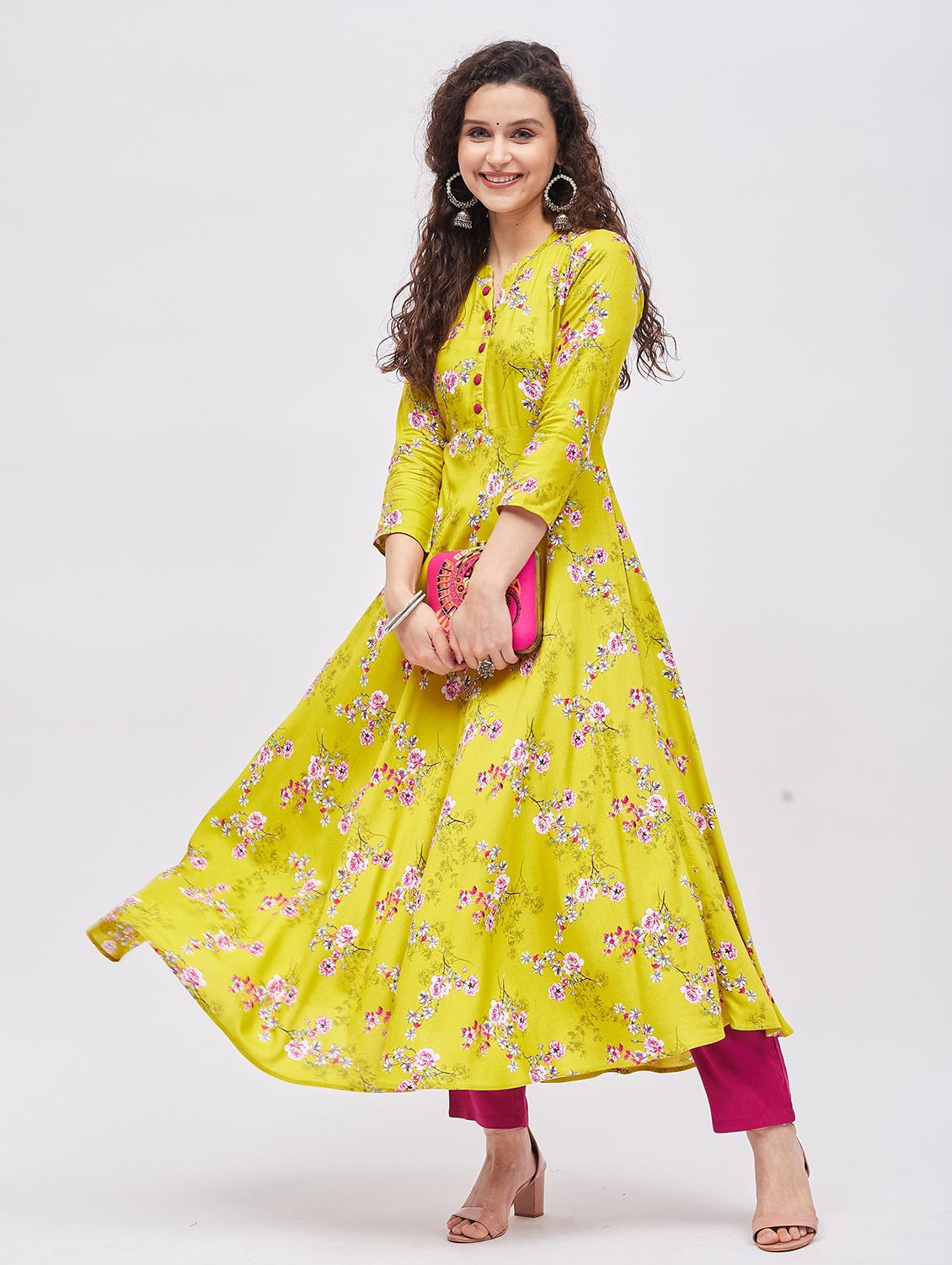 printed rayon flared kurta - 19335367 - Standard Image - 3