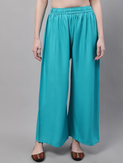 turqouise viscose flared palazzo - 19335387 - Standard Image - 0