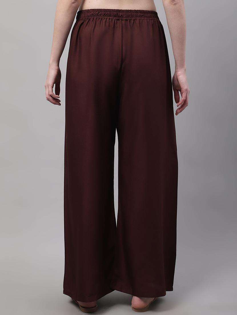 brown viscose flared palazzo - 19335391 -  Standard Image - 3