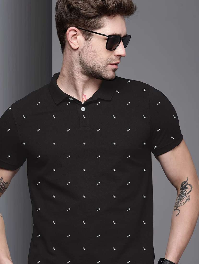 black polo neck t-shirt - 19335396 -  Standard Image - 3