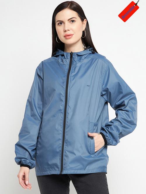 hood neck solid bomber/biker jacket - 19335507 - Standard Image - 0