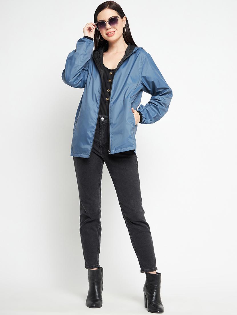 hood neck solid bomber/biker jacket - 19335507 - Standard Image - 3