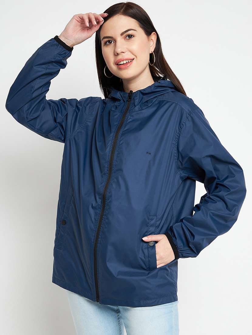 hood neck solid bomber/biker jacket - 19335510 -  Standard Image - 3