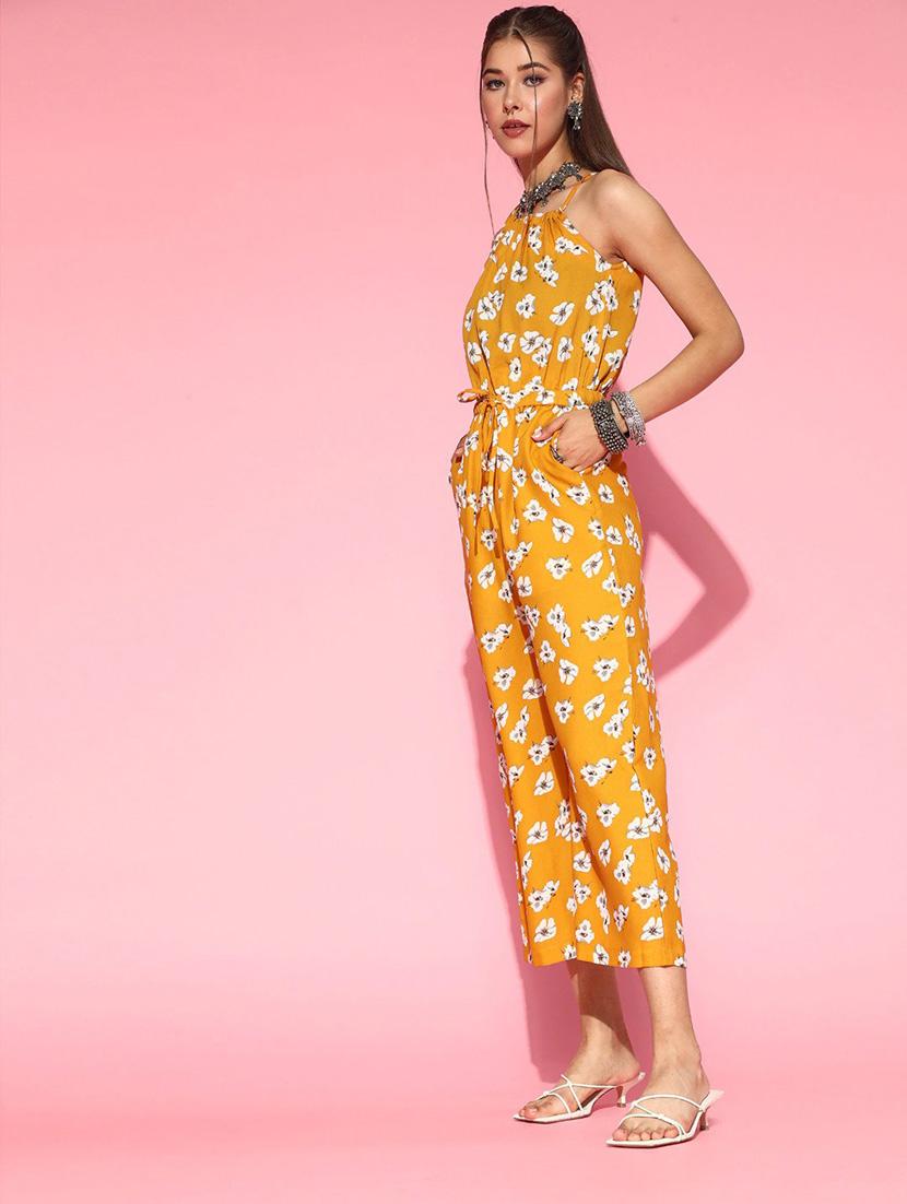 yellow polyester full leg jumpsuit - 19336301 - Zoom Image - 0