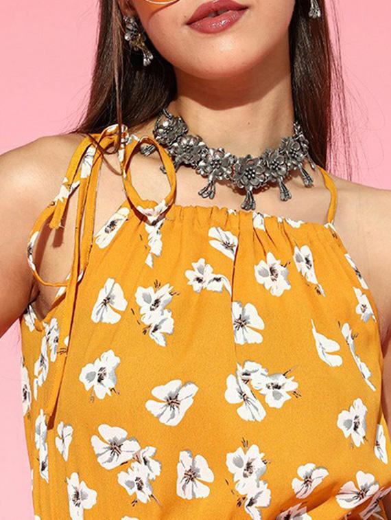 yellow polyester full leg jumpsuit - 19336301 - Standard Image - 3