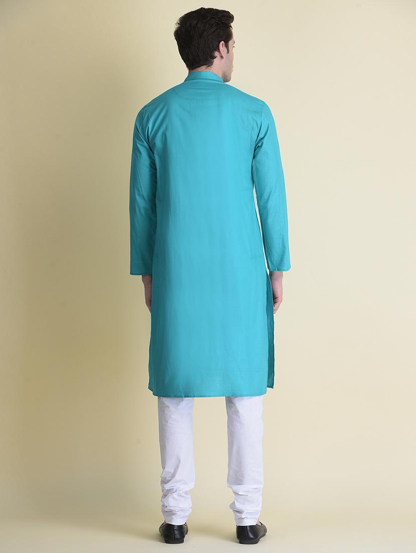 light blue solid long kurta - 19336952 - Standard Image - 3
