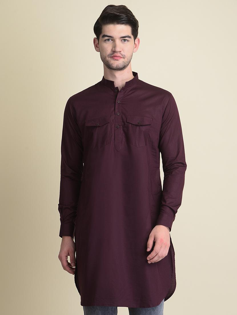 purple solid long kurta - 19336954 - Zoom Image - 0