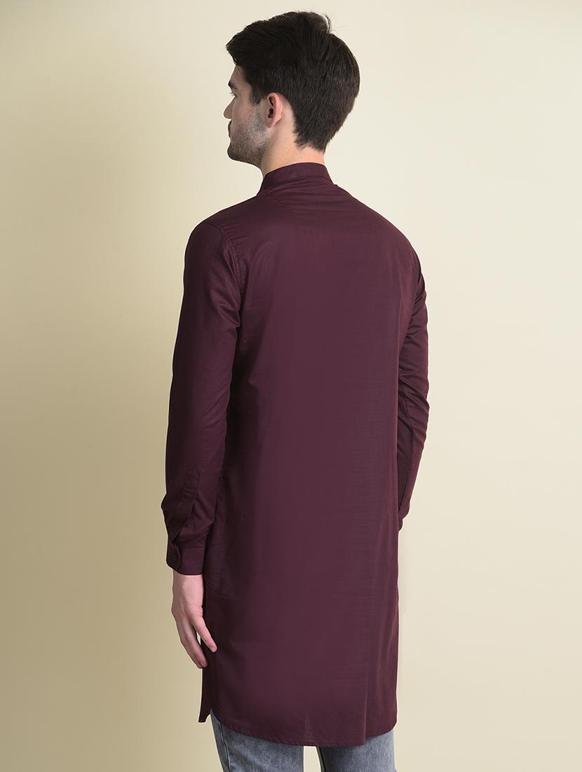 purple solid long kurta - 19336954 - Standard Image - 3