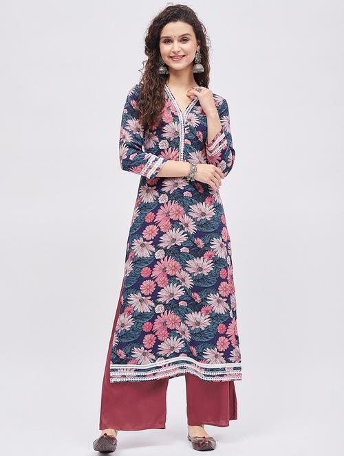 printed kurta palazzo set - 19337011 -  Standard Image - 0