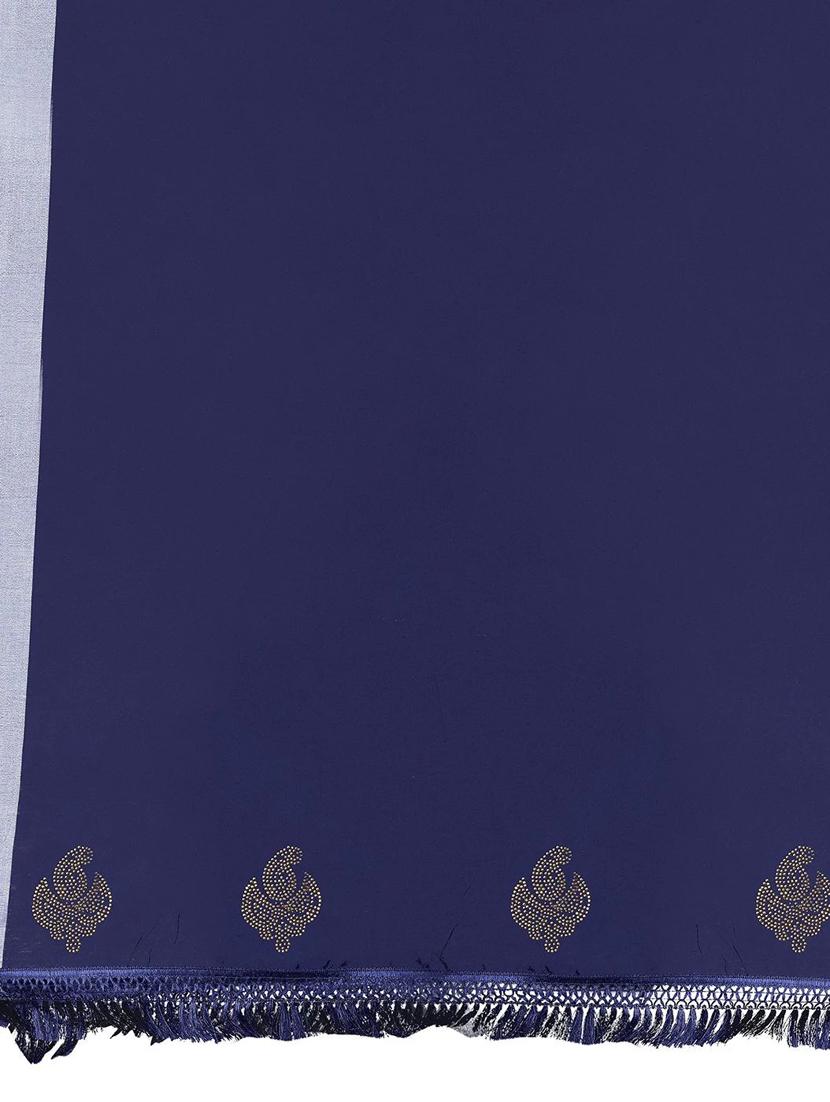 women's bordered navy blue colored saree with blouse - 19337201 - Standard Image - 3