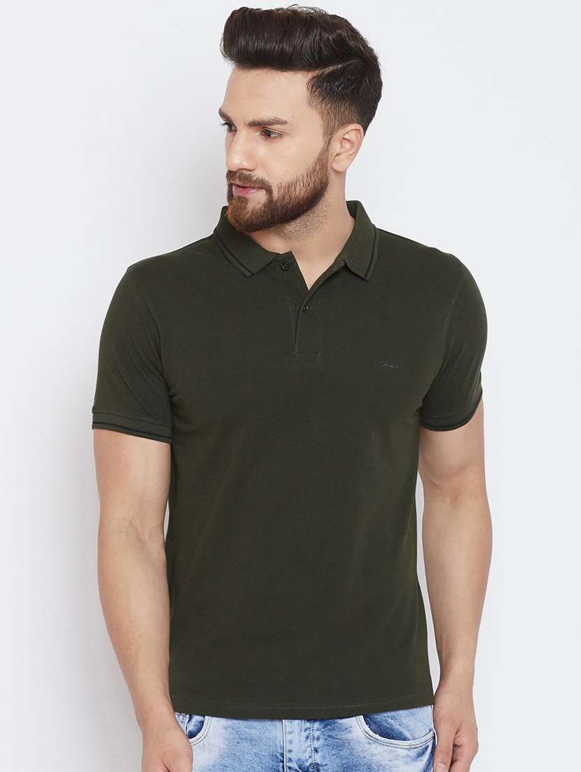olive solid polo t-shirt - 19343934 - Zoom Image - 0