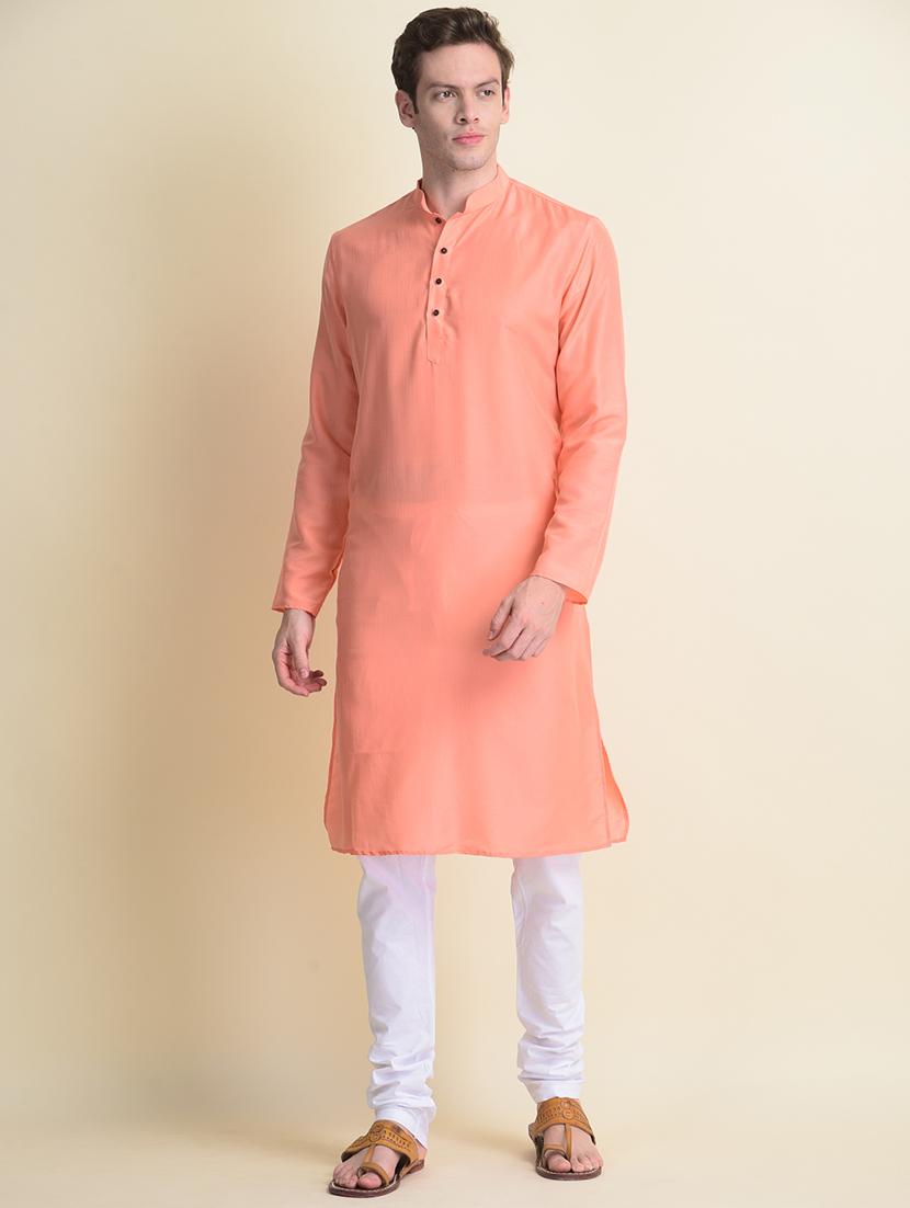 men solid kurta churidar ethnic wear set