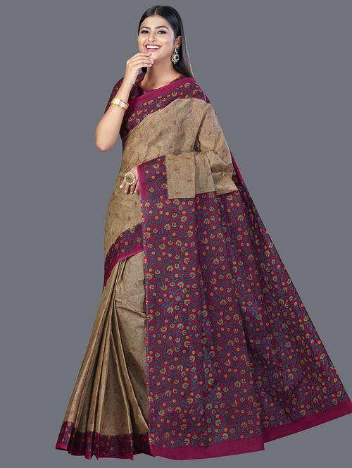 magenta printed saree with blouse - 19345325 - Standard Image - 0