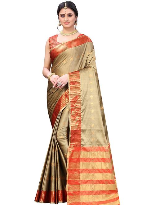 cream self design saree with blouse - 19345687 - Standard Image - 0