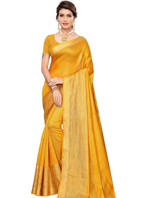 yellow self design saree - 19345688 -  Standard Image - 0