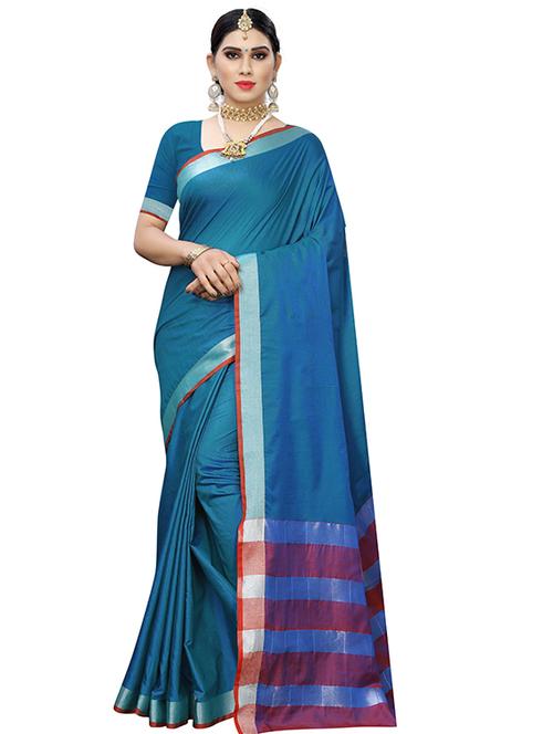 blue self design saree with blouse - 19345691 - Standard Image - 0