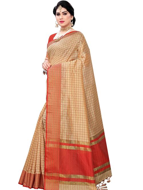 cream self design saree - 19345693 -  Standard Image - 0